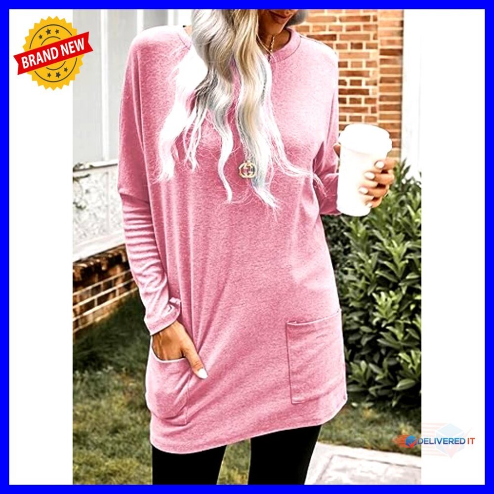 Long Sleeve Pullover Tunic Dress Casual Chic Oversized Sweatshirt Mini - Picture 6 of 7